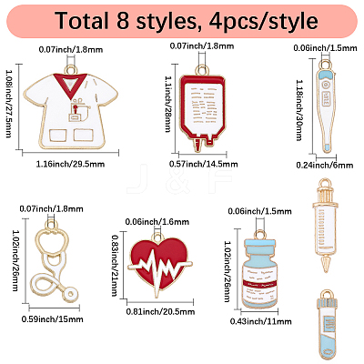 32Pcs 8 Styles Medical Theme Alloy Enamel Pendants ENAM-SC0007-59-1