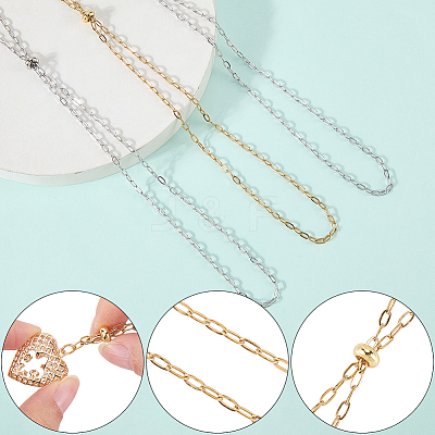10Pcs 2 Colors 2.5MM 304 Stainless Steel Paperclip Chain Slider Necklace Making STAS-SC0021-16-1