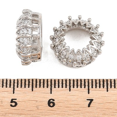 Crown Brass Clear Cubic Zirconia European Beads KK-B186-10P-1
