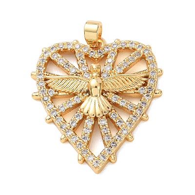 Brass Micro Pave Clear Cubic Zirconia Pendants KK-C264-17C-G-1