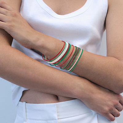 30Pcs 3 Color Iron Thin Wrap Bangles Set for Women BJEW-BC0001-29-1