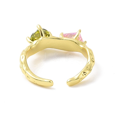 Colorful Cubic Zirconia Round & Rectangle Open Cuff Ring RJEW-F135-02G-1