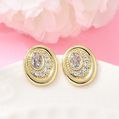 Brass Micro Pave Cubic Zirconia Stud Earrings EJEW-G471-13G-01-1