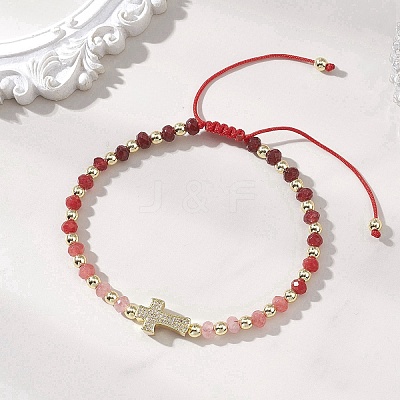 Dyed Natural Malaysia Jade Rondelle Beaded Braided Bead Bracelets BJEW-JB13395-1