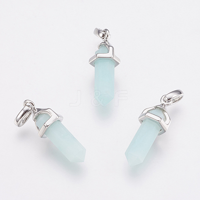 Brass Natural Amazonite Double Terminated Pointed Pendants KK-G343-11L-02P-1
