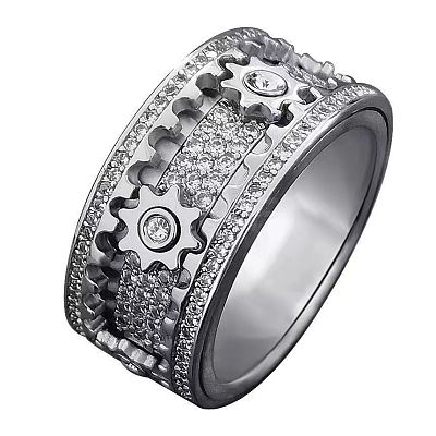 Gear Brass Micro Pave Clear Cubic Zirconia Rotatable Finger Rings FS-WGBD3BF-03-1