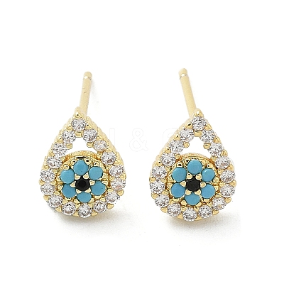Brass Micro Pave Clear Cubic Zirconia Stud Earrings EJEW-A128-02G-1