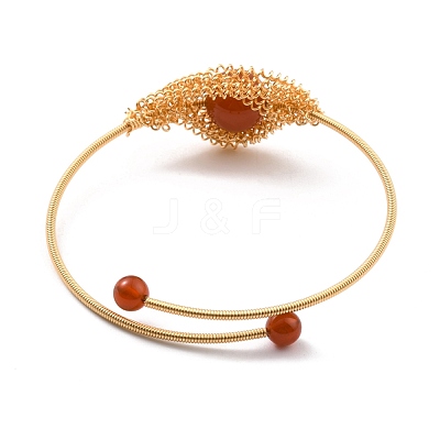 Rhombus with Natural Red Agate Cuff Bangle BJEW-A122-01-1