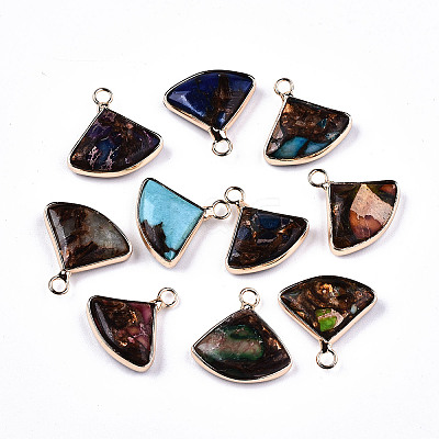 Fan Assembled Natural Bronzite and Mixed Gemstone Pendants G-N330-023-1