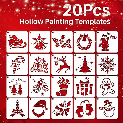 20Pcs Christmas PET Painting Stencils DIY-D001-05-1