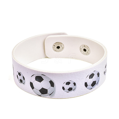 Football Pattern Leather Wide Cord Bracelet with Snap Button for Men Women GUQI-PW0001-097C-1