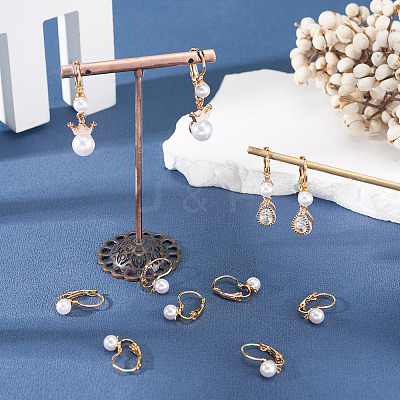 10Pcs Round Brass & ABS Imitation Pearl Leverback Earring Findings KK-TADJ0001-17-1