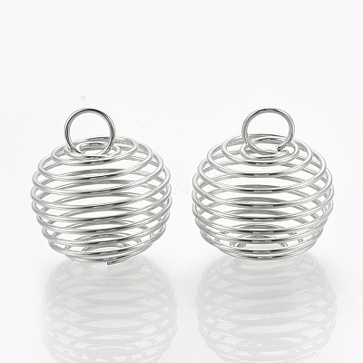 Hollow Lantern Iron Wire Bead Cage Pendants X-IFIN-N001-01P-1