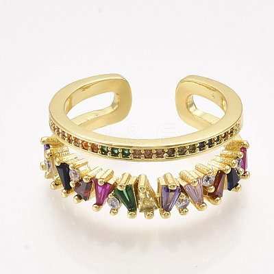 Brass Micro Pave Cubic Zirconia Cuff Rings RJEW-S044-037-1