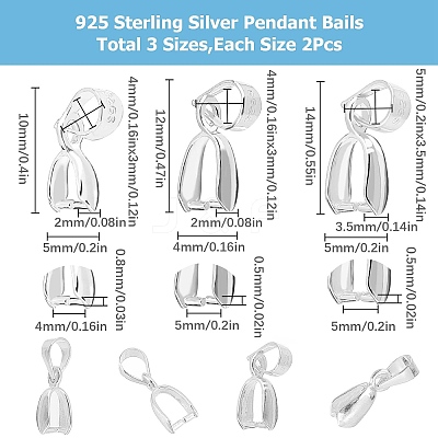 6Pcs 3 Style 925 Sterling Silver Pendant Bails STER-SC0001-17-1