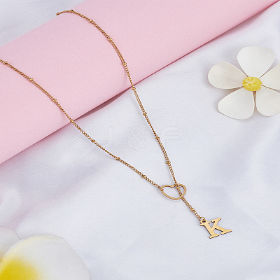 1Pc Letter & Heart Stainless Steel Lariat Necklaces for Women NJEW-LP0002-87G-K-1