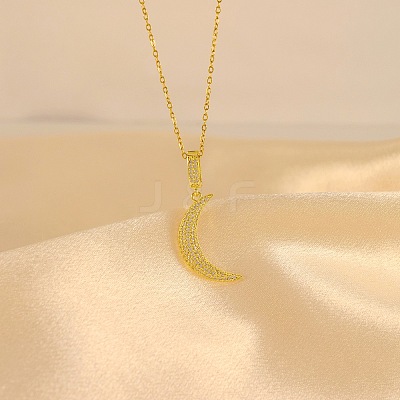 Moon Brass Micro Pave Clear Cubic Zirconia Pendant Necklaces FS-WGD2E00-01-1