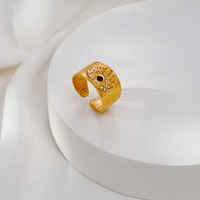 304 Stainless Steel Rhinestone Cuff Open Rings for Women CV9797-1-1