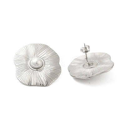 304 Stainless Steel Shell Pearl Flower Stud Earrings for Women EJEW-U020-21P-1