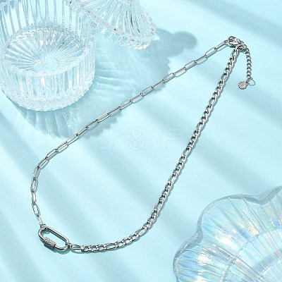 304 Stainless Steel Oval Lock Clasps Pendant Figaro Chain Necklaces for Women NJEW-JN06169-02-1