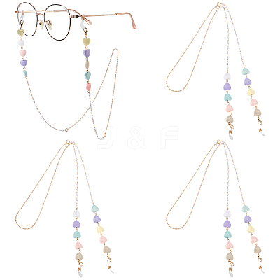 3Pcs Iron & Resin Heart Eyeglasses Chains AJEW-CN0007-83-1