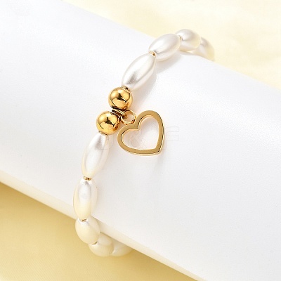304 Stainless Steel Heart Charm Bracelets for Women BJEW-C098-09G-1