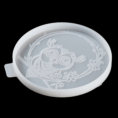 Flat Round with Owl & Flower DIY Cup Mat Silicone Molds SIL-F007-06A-1
