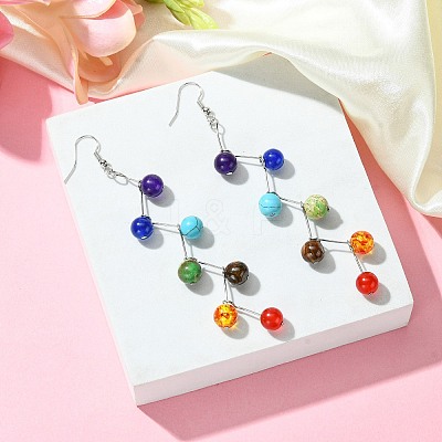Natural & Synthetic Mixed Gemstone Round Beads Dangle Earrings EJEW-JE05377-1
