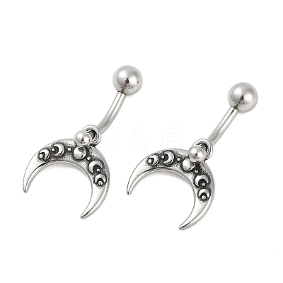 Crescent Moon 316 Surgical Stainless Steel Dangle Belly Button Rings EJEW-G416-17AS-1