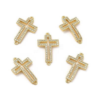 Brass Micro Pave Clear Cubic Zirconia Connector Charms KK-E068-VB326-1