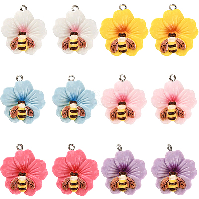 24Pcs 6 Colors Opaque Resin Pendants RESI-SC0006-46-1