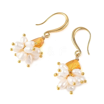 Natural Freshwater Pearl & Natural Amber Dangle Earrings EJEW-JE07368-1