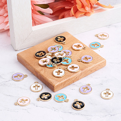 100Pcs 5 Colors Light Gold Plated Alloy Enamel Pendants ENAM-BY0001-01-1