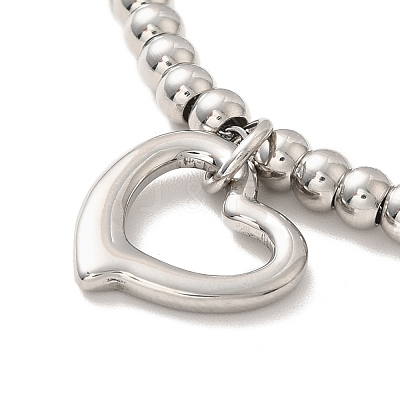 Tarnish Resistant 304 Stainless Steel Heart Charm Bracelet with 201 Stainless Steel Round Beads for Women BJEW-B057-12P-1