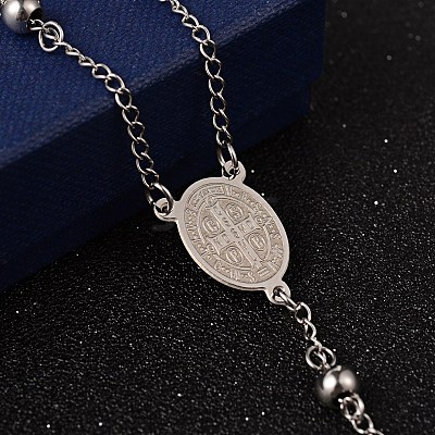 Non-Tarnish Crucifix Cross Stainless Steel Rosary Bead Necklaces X-NJEW-O096-27-1