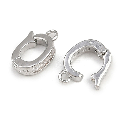 Oval Brass Micro Pave Clear Cubic Zirconia Fold Over Clasps KK-A269-42P-1