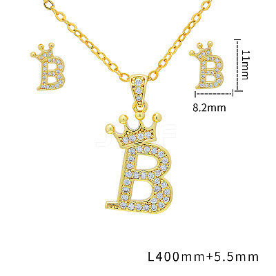 Brass Micro Pave Clear Cubic Zirconia Pendant Necklaces & Stud Earrings Sets FS-WG8C370-02-1