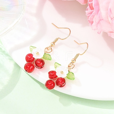 Flower with Round Acrylic & Glass Bead Dangle Earrings EJEW-JE06634-01-1