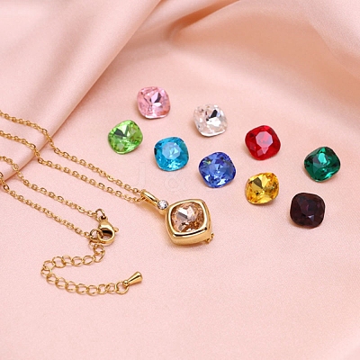 Golden 304 Stainless Steel Rhombus Pendant Necklace NJEW-C015-01G-1