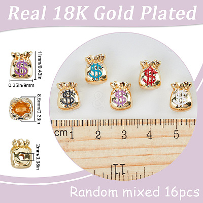 16Pcs Rack Plating Real 18K Gold Plated Brass Enamel Beads FIND-SC0001-76-1