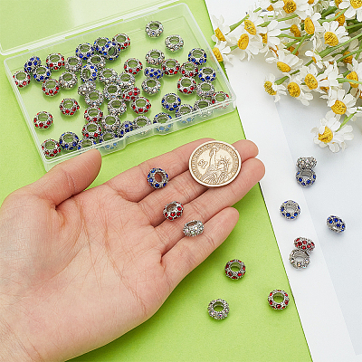 60Pcs 3 Colors Alloy Rhinestone European Beads CPDL-PH0001-11-1