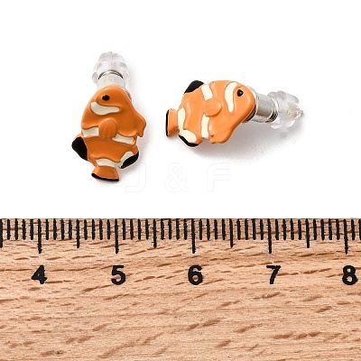 Brass Enamel Stud Earrings EJEW-A148-01B-1