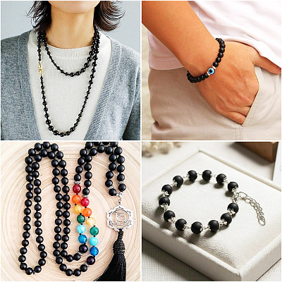 2 Strands 2 Styles Natural Black Onyx(Dyed & Heated) Beads Strands G-TA0003-52-10mm-1