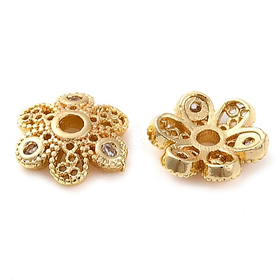 Brass Micro Pave Clear Cubic Zirconia Bead Caps KK-Z089-03G-1