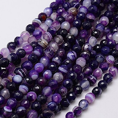 Natural Striped Agate/Banded Agate Beads Strands G-G581-6mm-21-1