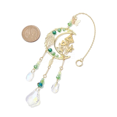 Glass Beads Wire Wrapped Stainless Steel Moon Mushroom Hanging Ornaments HJEW-TA00211-1