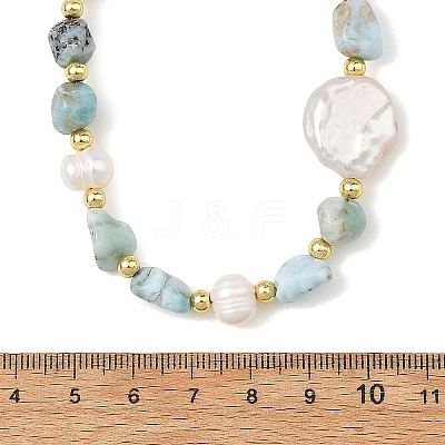 Natural Larimar Nuggets & Natural Cultured Freshwater Pearl & Keshi Pearl Coin Beaded Bracelets NJEW-JN06574-02-1