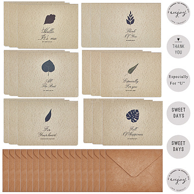 Leaf Pattern Kraft Envelopes and Greeting Cards Set DIY-CP0001-78-1