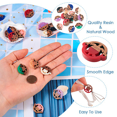 16Pcs 8 Colors Opaque Resin & Walnut Wood Connector Charms RESI-TA0002-71-1