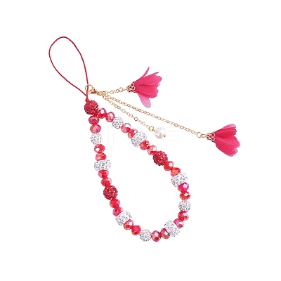 Polymer Clay Rhinestone & Glass Beaded Chain Mobile Strap HJEW-SW00021-02-1